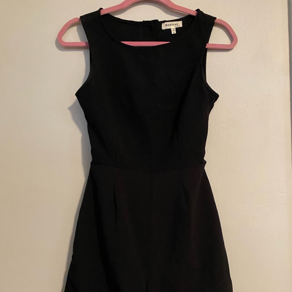 Black scalloped open back romper